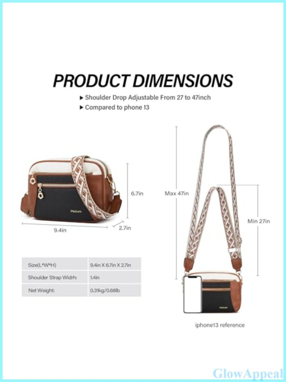 PU Leather Crossbody Bag Women Small Water Resistant Purse - Picture 3 of 6